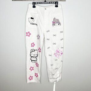 Custom Handmade Hello Kitty Theme Bling White Denim Jeans High Waist Size 29